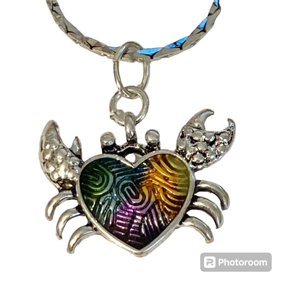 Crab Necklace Silver Plated 19" Enamel Sea Life Beach Island Zodiac Cancer - Picture 2 of 9